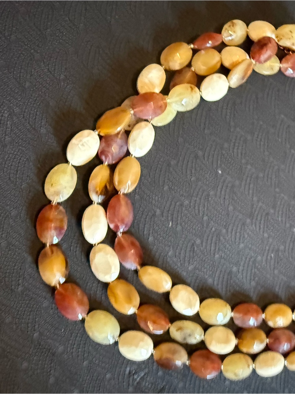 Multi-Strand Natural Stone Bead Necklace - Brown & Cream 15